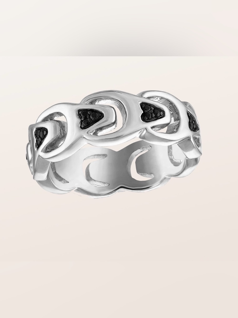 Bulova Marc Anthony Men's Black Diamond Chain Link Ring 925 Silver NWT 10.5